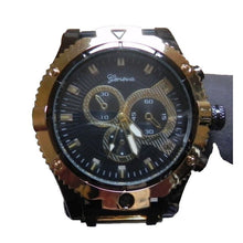 Load image into Gallery viewer, Geneva Chronograph Mens Quartz Watch Black and Gold Silicone Band NEW
