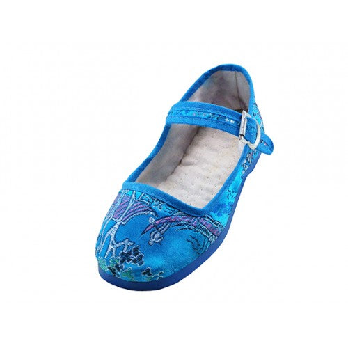 Wholesale Child's Satin Brocade Upper Classic Mary Jane Shoes (*Turquoise Color)