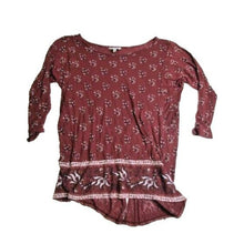 Load image into Gallery viewer, Lucky Brand Shirt Adult Small Maroon Slit Long Sleeve Floral Tunic Blouse Womens
