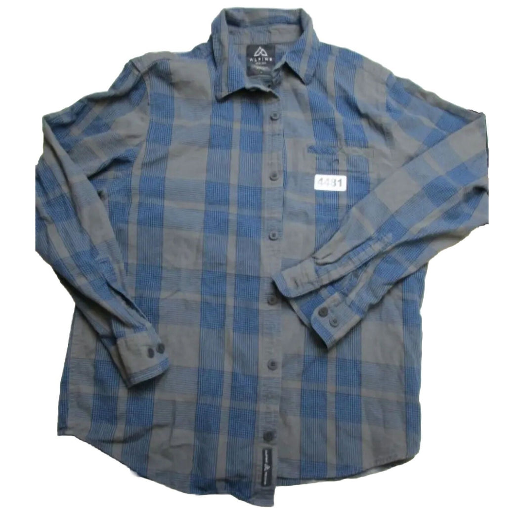 Alpine Design Blue Plaid Button Down Casual Long Sleeve Mens Shirt - Large **