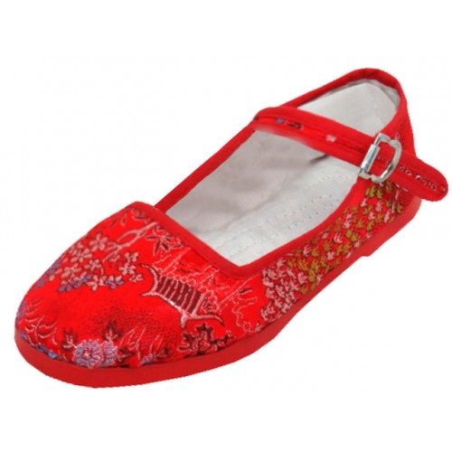 Wholesale Youth's Satin Brocade Upper Classic Mary Jane Shoes (*Red Color)