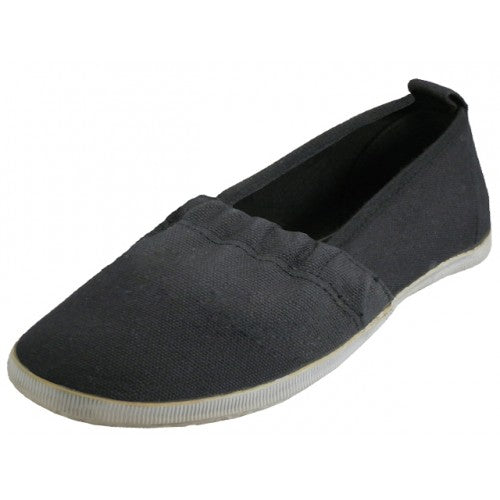 Wholesale Girls' Elastic Upper Comfortable Slip on Canvas Shoes (*Black Color)
