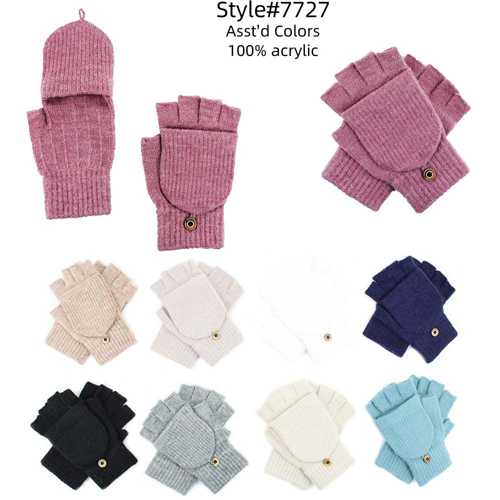 12-pack Wholesale Women's Man's Winter Fingerless Mittens Flap Gloves