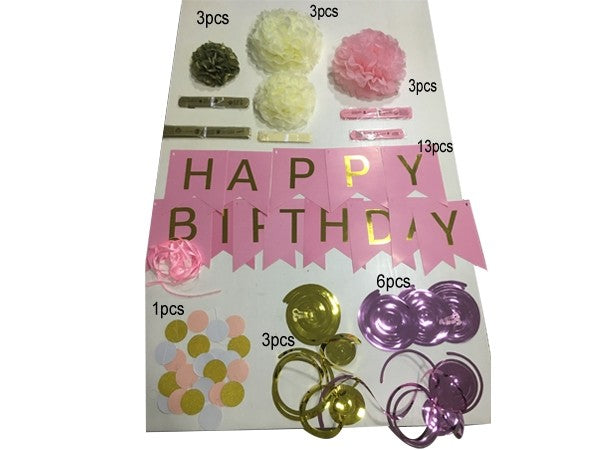 Happy Birthday Party Pink And Gold Color Paper Decorations   (available for purchase in increments of 1)